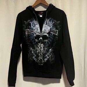 Vintage Miami Ink Black Hoodie with Skull Y2k Like New Condition Size S